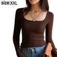 thumbnail image 2 of Camiseta básica de manga larga con cuello redondo y corte entallado para mujer, 2 of 6