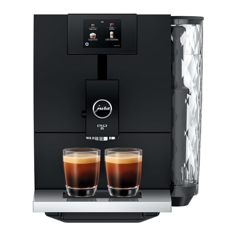 Restored Jura ENA 8 Touchscreen Automatic Coffee Machine with Professional Aroma Grinder Extra Shot Option Fine Foam System and Dual Cup Brewing (Black, ) (Refurbished)