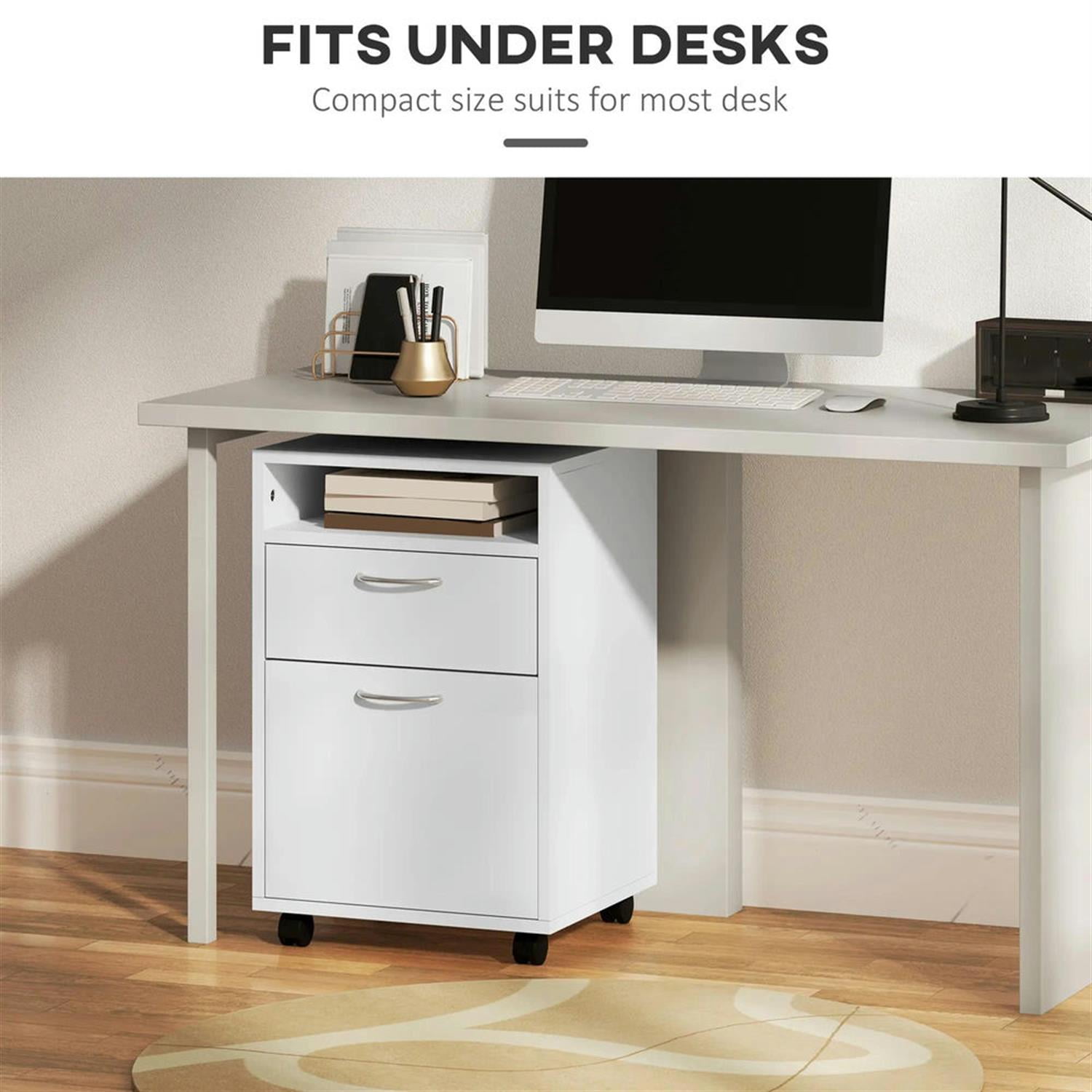 Demi Bonn Rolling Filing Cabinet with Castors, File Cabinet Printer Stand with Drawer and Cabinet for Home Office, White