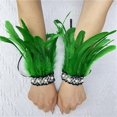 thumbnail image 3 of Ediodpoh Imitation Pearl Feather Sleeves Solid Color Wrist Decoration for Halloween Masquerade Party Mint Green, 3 of 3
