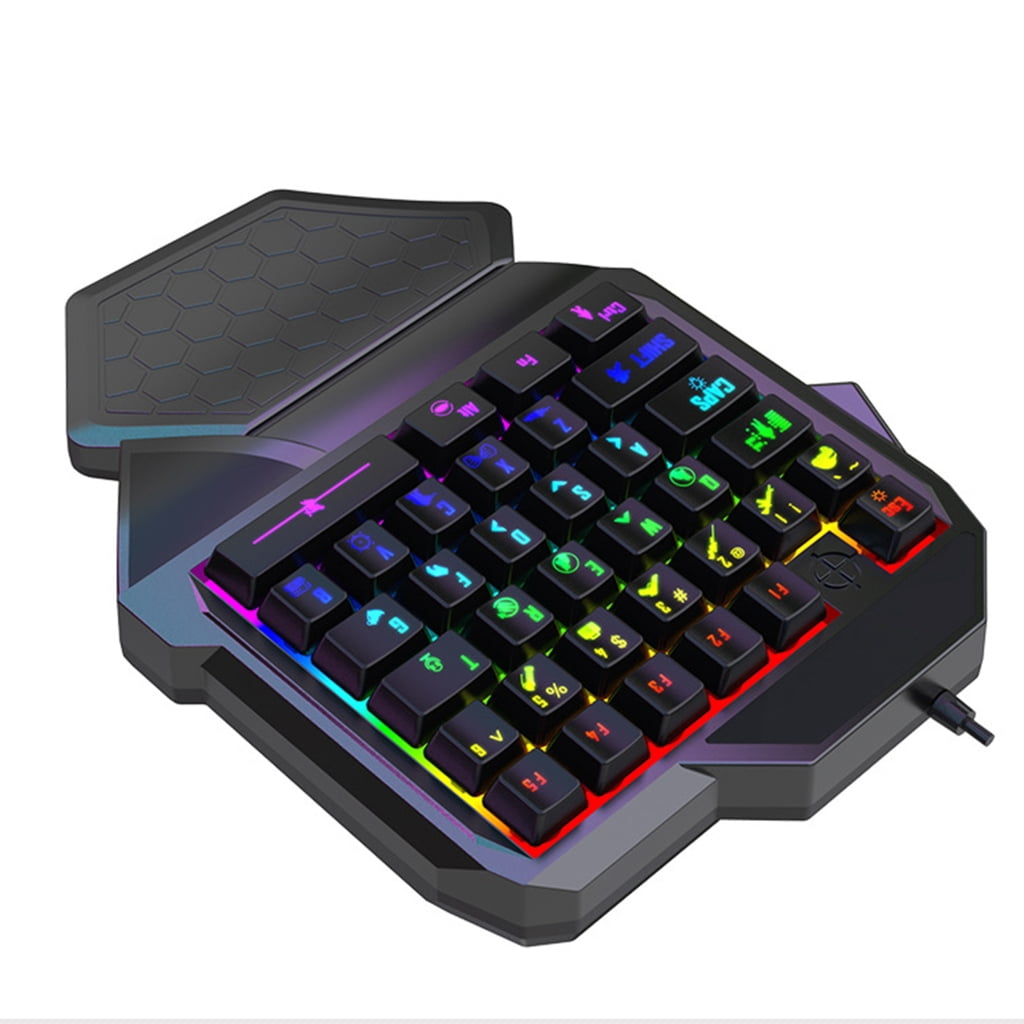 Single Handed Gaming Keyboard Small Gaming Keypad Ergonomic LED 35 Keys Portable Game Controller for Desktop Accessorie