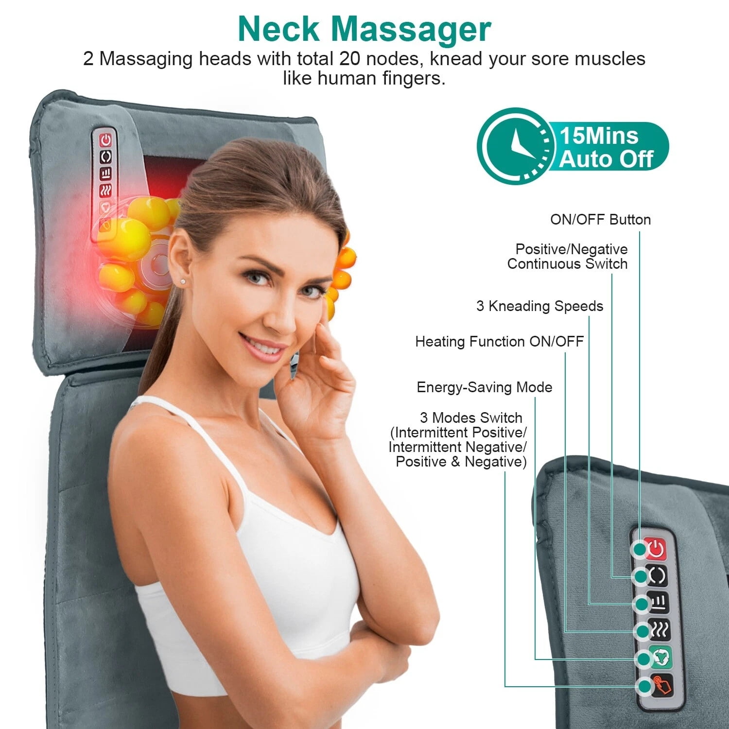 Electric Full Body Massage Mat with Heating, 10 Massage Points & Neck Massager, 9 Modes Adjustable Intensity, Portable Mat for Chair Bed Floor, Home Office Relaxation