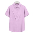 thumbnail image 4 of Ohufal Button Up Shirts for Women Linen Casual Tops Short Sleeve Button Down Blouses Solid Color Summer Shirts, 4 of 5