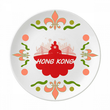 

Red Outline China Hongkong Flower Ceramics Plate Tableware Dinner Dish