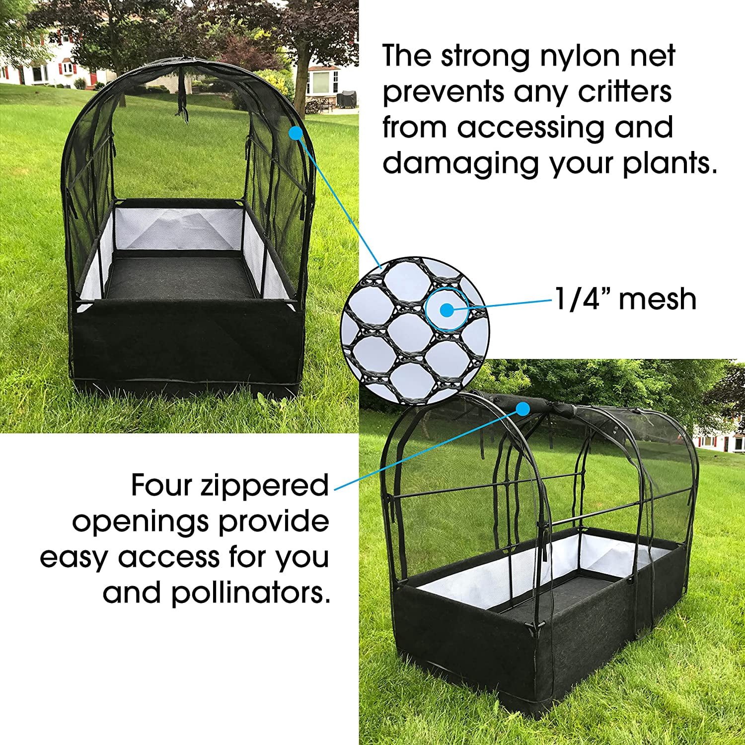 SIMPO 3-in-1 Garden System: Raised Fabric Bed + Greenhouse + Protective Net 36”W x 72”L x 53”H