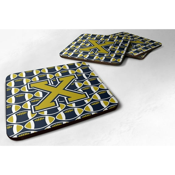 Carolines Treasures CJ1074-XFC Letter X Football Blue and Gold Foam Coaster Set of 4 3 1/2 x 3 1/2 multicolor