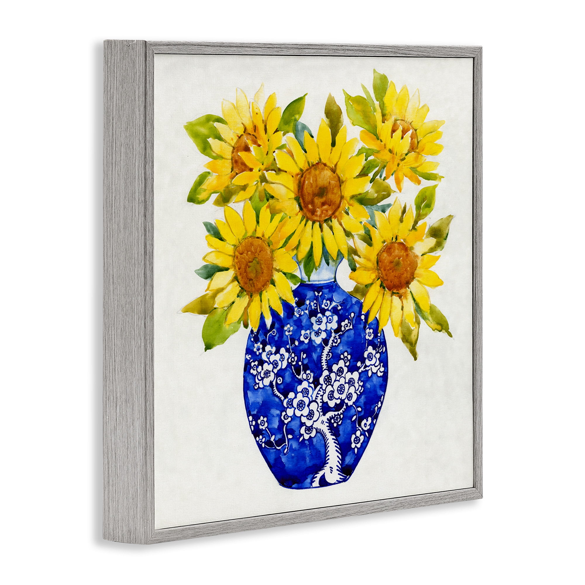 Stupell Industries Watercolor Sunflower Bouquet Botanical & Floral Painting Gray Framed Art Print Wall Art, 24 x 24