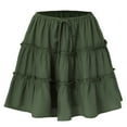 thumbnail image 7 of cocolona Womens Summer Casual Pleated Mini Skirts Elastic Waist Drawstring Ruffle Flowy Beach Vacation Skirts Green L, 7 of 7