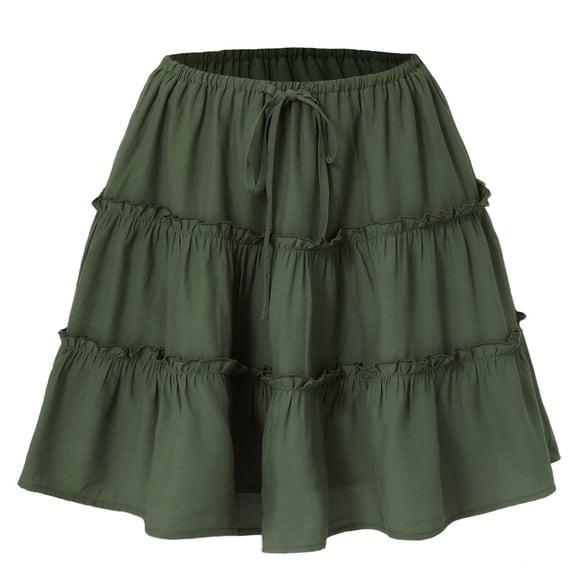 Elvqul A Line Skirt for Women Mini Skirts Summer Green Solid Womens Short Skirts Elastic Waist