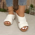 thumbnail image 5 of Womens White Wedge Slide Sandals, Open Toe Comfortable Low Heel Shoes with Cushioned Footbed,Size 6.5, 5 of 9