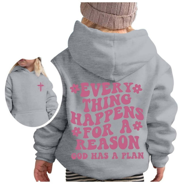 MEZZALL Sweat à Capuche Décontracté à Manches Longues et Col Rond Imprimé Lettre pour Filles Printemps, Gris, 11-12 Ans