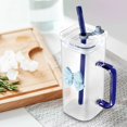 thumbnail image 3 of Bowknot Glass Cup with Handle, Lovely Bow Glass Cup with Straw & Lid, Transparent Long Glass Cup, Clear Glass Lemon Tea Cup, Milk Glass Cup, Coffee Mug for Home Office Cafe, 3 of 5