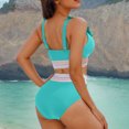 thumbnail image 7 of Women High Waisted Bikini Sets Ruffle V-Neck Swimsuits Color Block Two Piece Drawstring Bathing Suit, 7 of 7