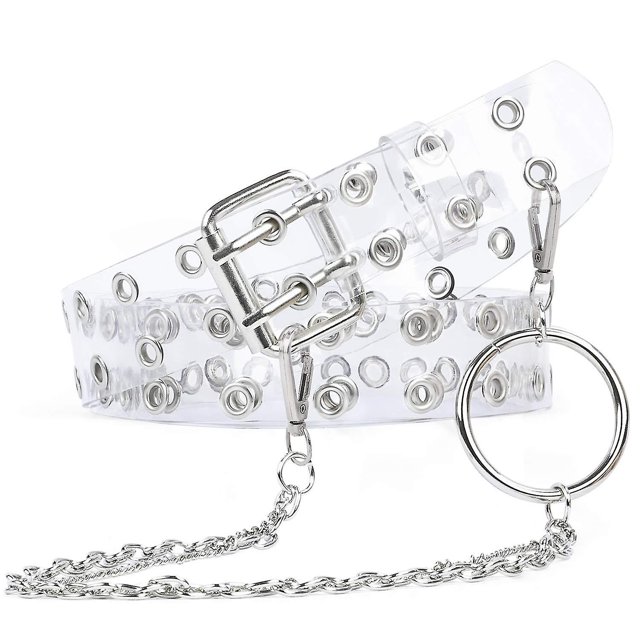 Clear Double Grommet Belts With Holes for Women Teens Girls Transparent PVC Belt for Jeans Pants