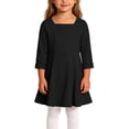 thumbnail image 5 of Wilark Toddler Girls Dress Long Sleeve Casual Knitting Cotton Square Neck Fall A Line Dress Black 3 T, 5 of 7