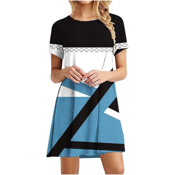 Vestido de Manga Corta para las Mujeres Casual Impreso Cuello Redondo, Vestido de las Señoras para la Primavera Y el Verano de Uso Diario