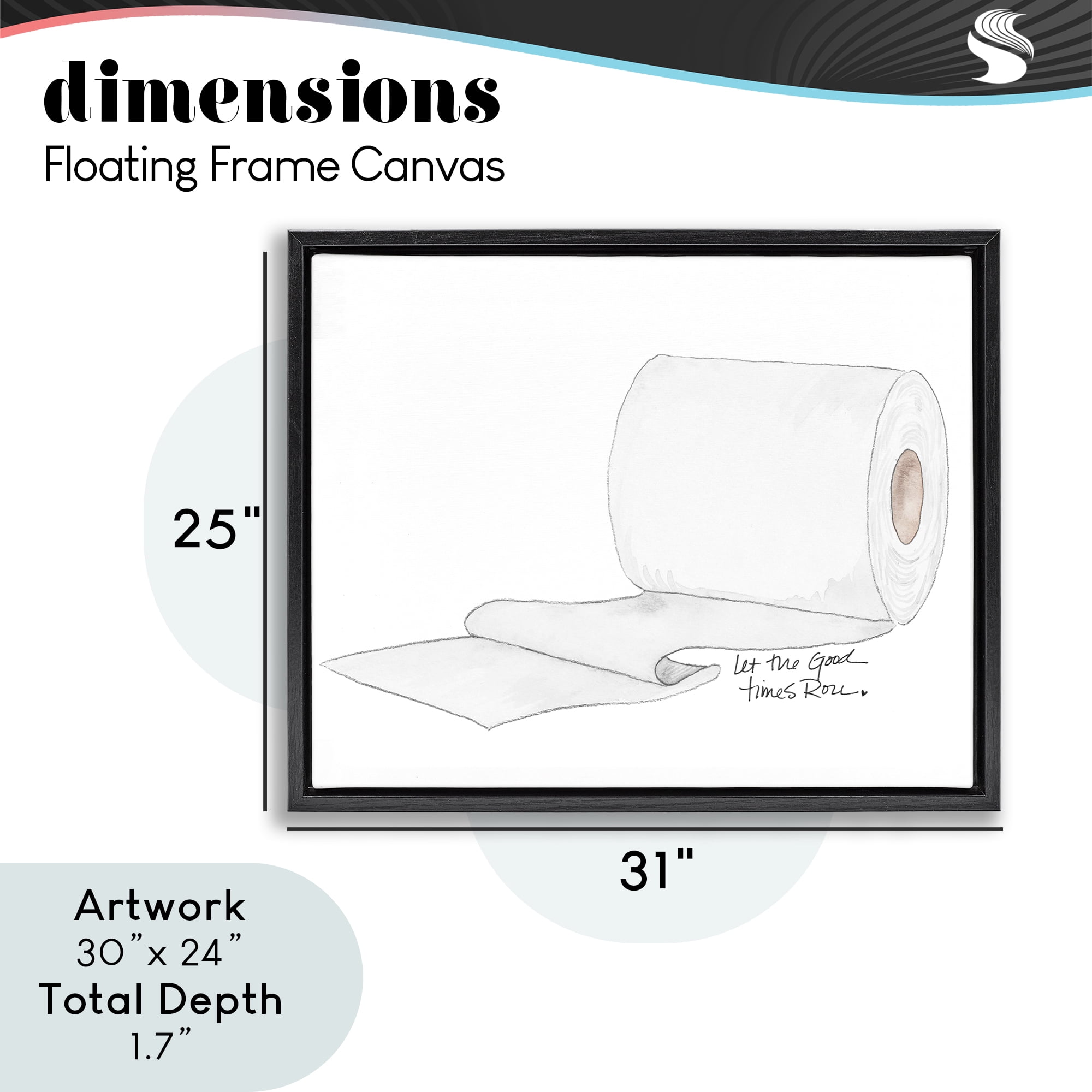 Stupell Industries Good Times Roll Toilet Paper Black Framed Floater Canvas Wall Art, design by Nola James