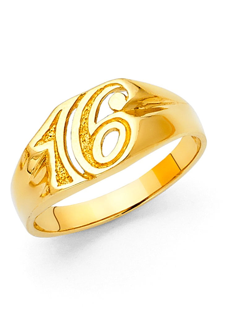 Solid 14k Yellow Gold Sweet 16 Birthday Ring Band Engraved Design