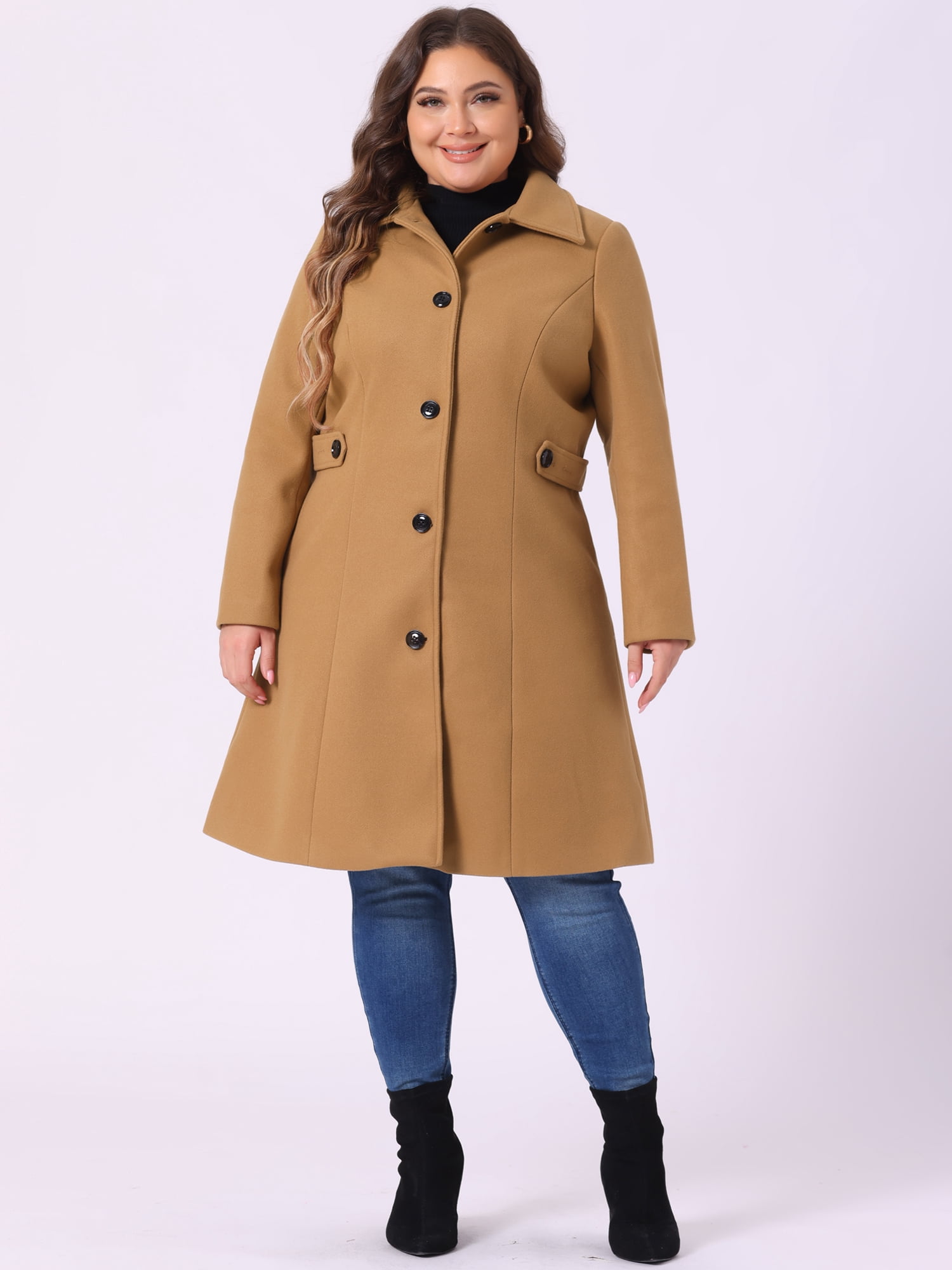DARING DIVA Women's Plus Size Long Sleeve Utility Overcoat 3X Camel