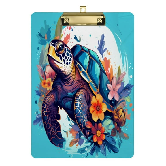 Sea Turtle with Floral Acrylic Clipboards A4 Standard Letter Size Clipboard 12.5" X 9" Clip Board for Students Teacher Office