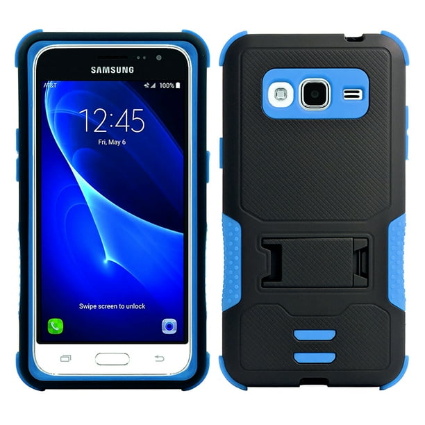 Samsung Galaxy J3 16 Impact Silicone Case Dual Layer With Stand Black Blue Walmart Com Walmart Com