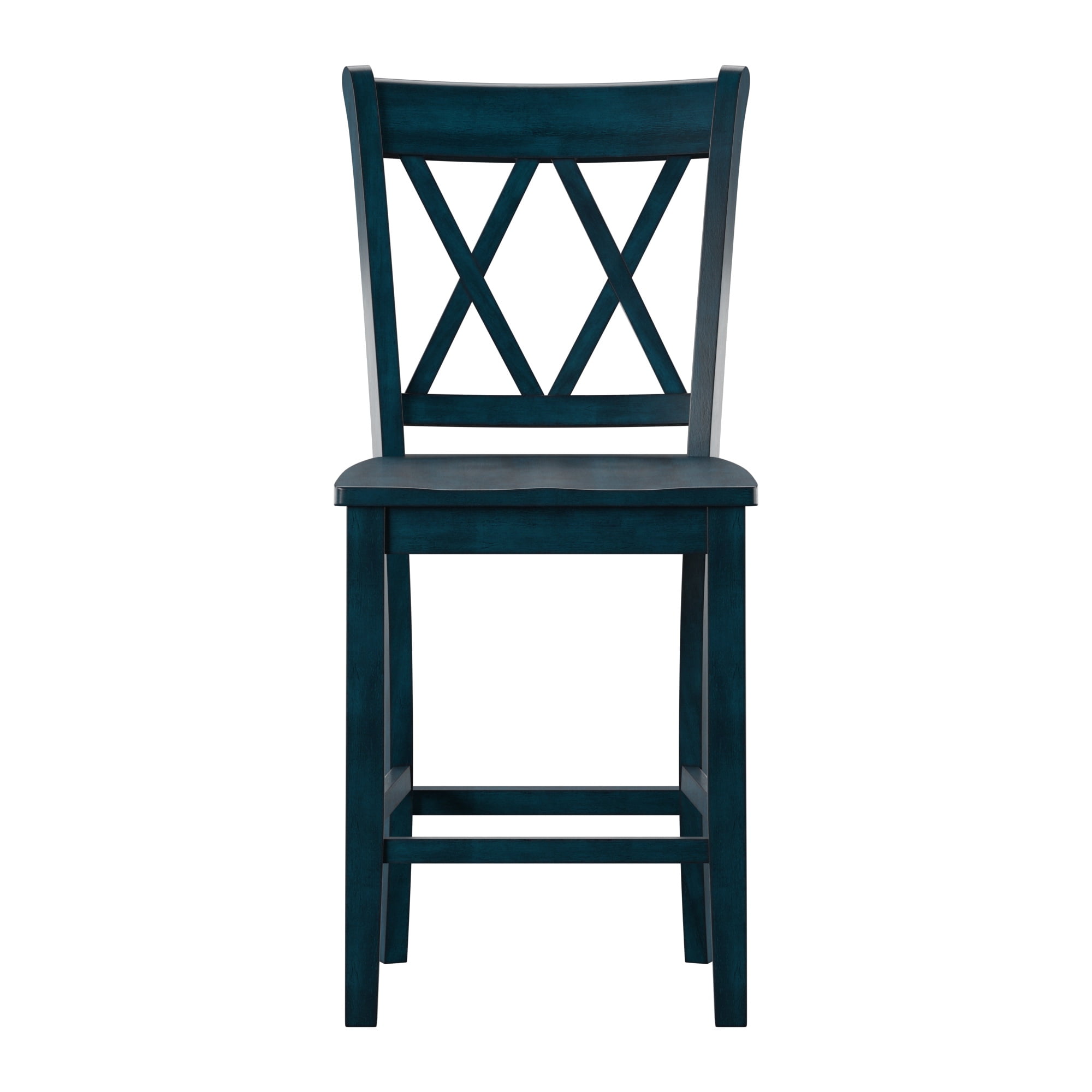 Weston Home Farmhouse Square Seat X-Back 24" Counter Height Chair, Antique Denim (Set of 2)