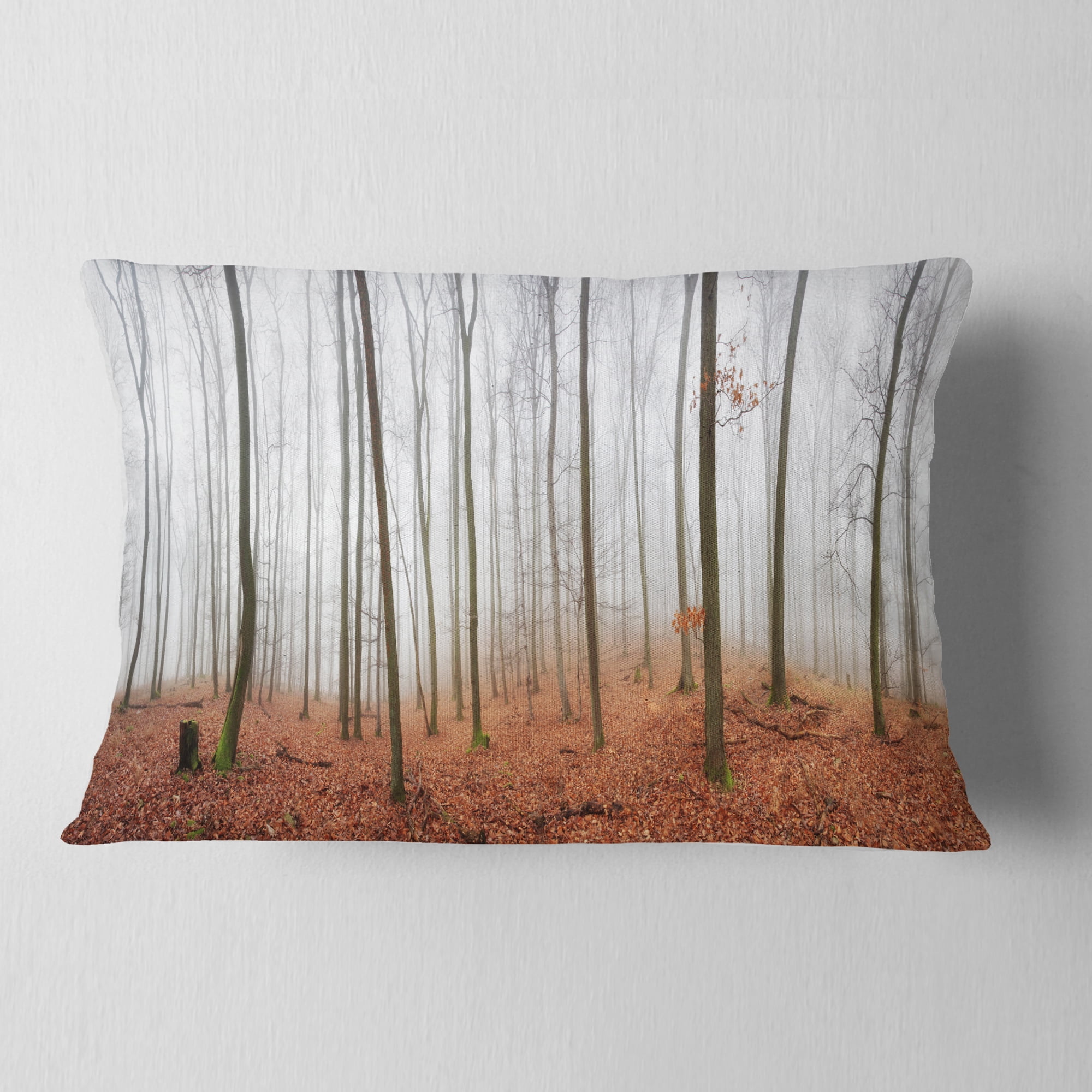 Designart Fall Forest with Trees at Mist - Oversized Forest Throw Pillow - 12x20