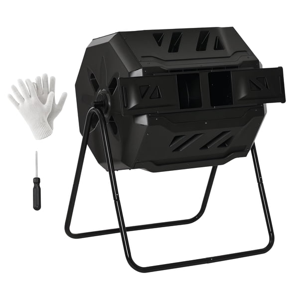 Contenedor de Compostaje Giratorio Outsunny 360° Cámara Doble 160L Negro