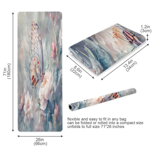 BZSMCE Yoga Mat Women Butterfly on Flowers Pastel Fitness Mat