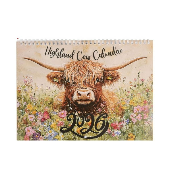 Calendario Mensual Planificador Tema Vaca Calendario de Pared 2026, Arte de Pared Calendario Mensual, Calendario de Pared de 12 Meses, Escocia Vaca Tema Pareja Calendario de Pared 2026 Arte de Pared D