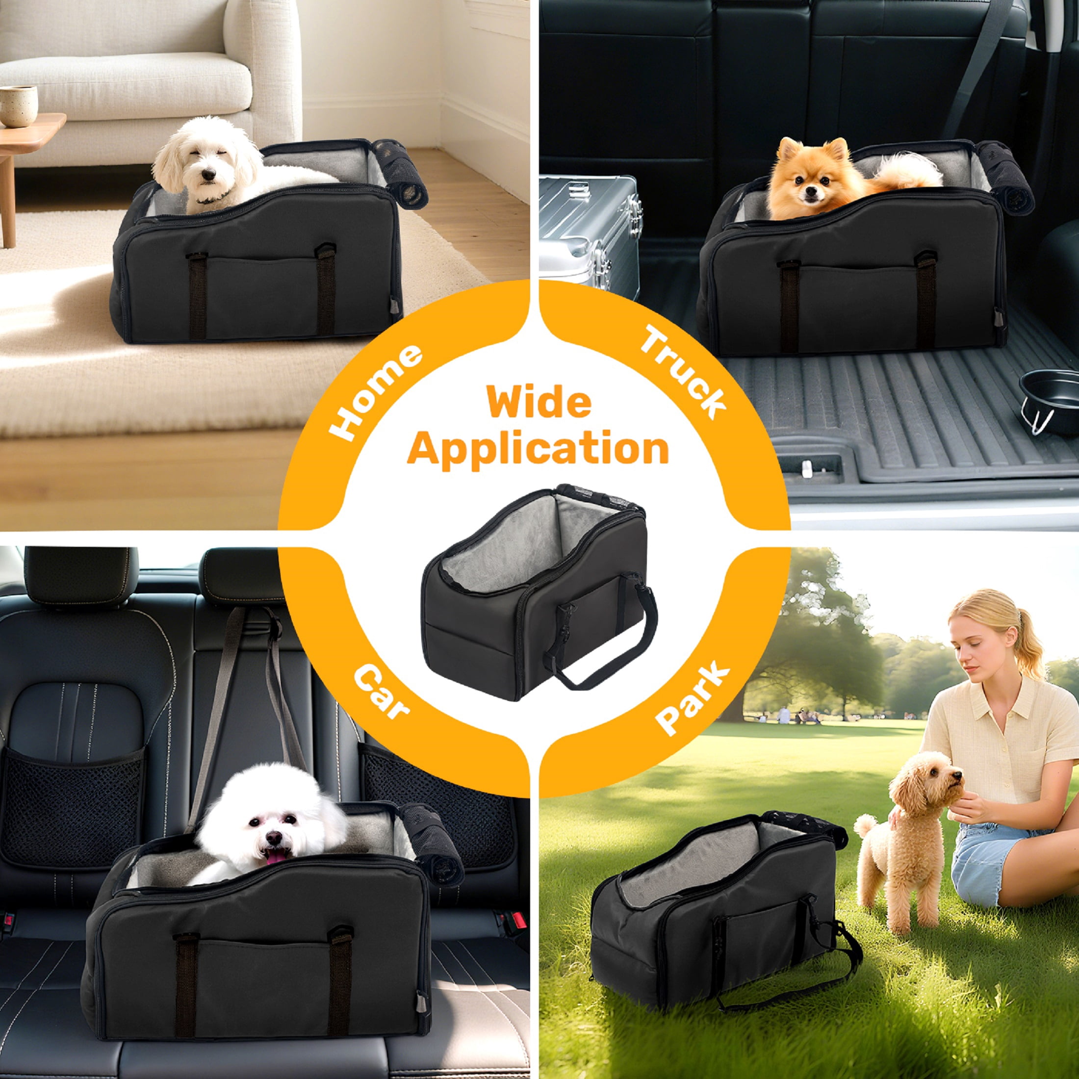Pet Booster Seat For Cars, Dog Car Carrier With Safety Harness, Portable Travel Vehicle Pet Bed for Small Dogs, Cats Easy-Clean & Sturdy Construction, Black