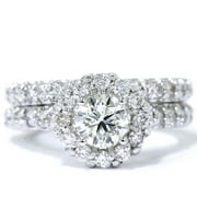 Pompeii 1 7/8ct Halo Diamond Engagement Ring Set 14K White Gold (G/H,I1-I2)