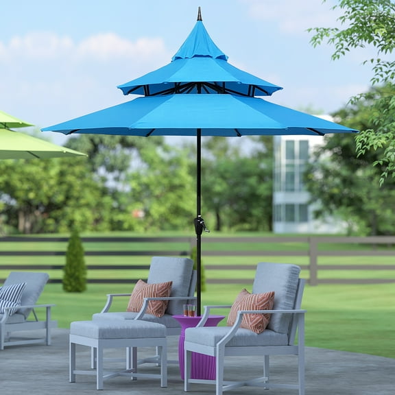 Maypex Outdoor Patio Umbrella 9 Ft Pagoda with Crank, No Tilt, Aqua
