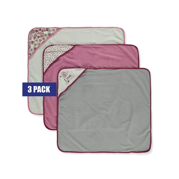 Buttons & Stitches Baby Girls' 3-Pack Love Hooded Bath Towels - gray/multi, one size