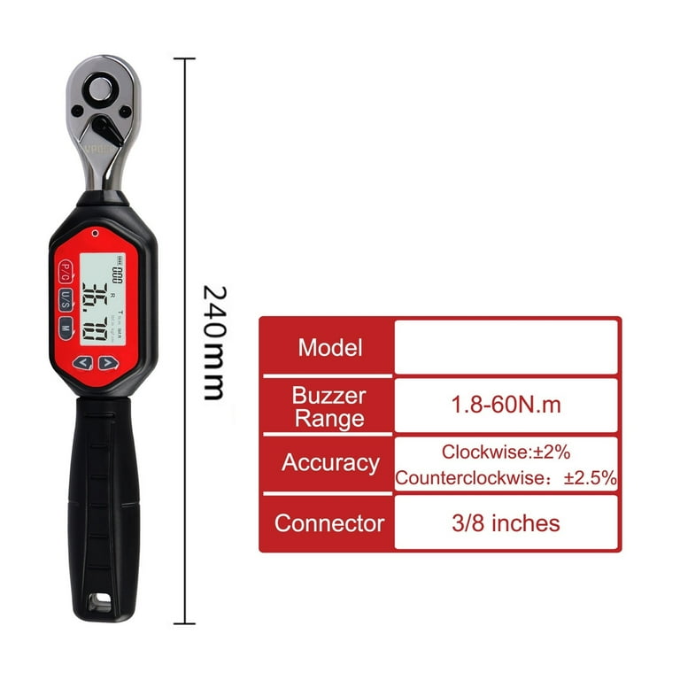 3/8-inch Drive 1.8-60 Nm Digital Torque Wrench, 1.33-44.25 Ft-lbs