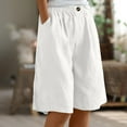 thumbnail image 4 of WAYUTE Womens Shorts Elastic Solid Color Shorts Button Down Half Pants with Pocket Casual Short Pant Wide Leg Shorts, 4 of 6