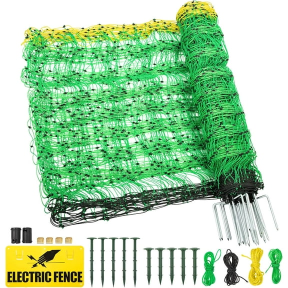 TMEE Electric Goat Sheep Fencing Livestock Netting Fence with 14 Posts, Double Spiked, Portable Mesh for Lambs, Deer, Hogs, Dogs, 35.5" H x 164' L, Green
