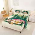 thumbnail image 2 of Castle Fairy Watercolor Camper Bed Sheets 4pcs for Teens, Leopard Campfire Forest King Sheets for Camping Theme Bedroom, Green Pink, 2 of 6