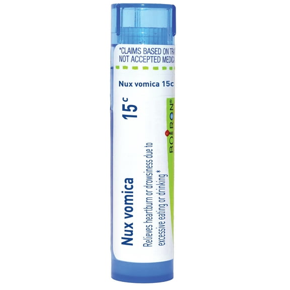 Boiron Nux Vomica 15C, Homeopathic Medicine for Heartburn Or Drowsiness Due To Excessive Eating Or Drinking, 80 Pellets