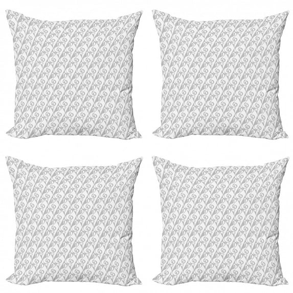 Music Throw Pillow Cushion Case Pack of 4, Simplistic Repeating Pattern of Treble Clef Monochrome Style Musical Theme Print, Modern Accent Double-Sided Print, 4 Sizes, Pale Grey White, by Ambesonne
