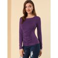 thumbnail image 4 of Allegra K Blusa Acanalada De Manga Larga Con Cuello Redondo Para Mujer Top Entallado Informal Morado oscuro XS, 4 of 6
