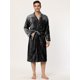 thumbnail image 2 of Albornoz de felpa con cuello chal para hombre, manga larga, albornoz de franela y forro polar con cinturón Negro M Unique Bargains Pijama, 2 of 5