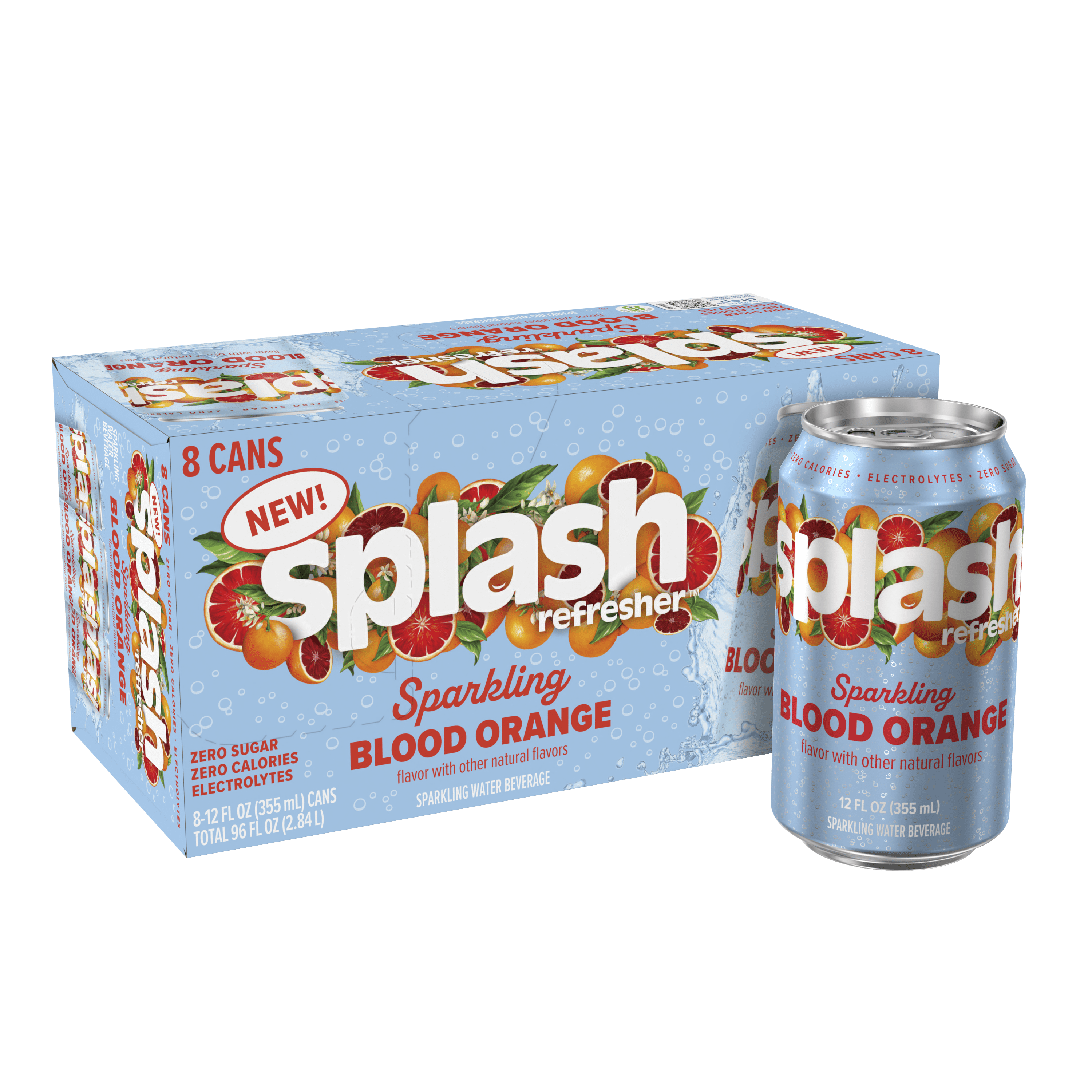 (3 pack) Splash Blast Sparkling Can, Blood Orange Flavor, 12 fl oz, 8-pack