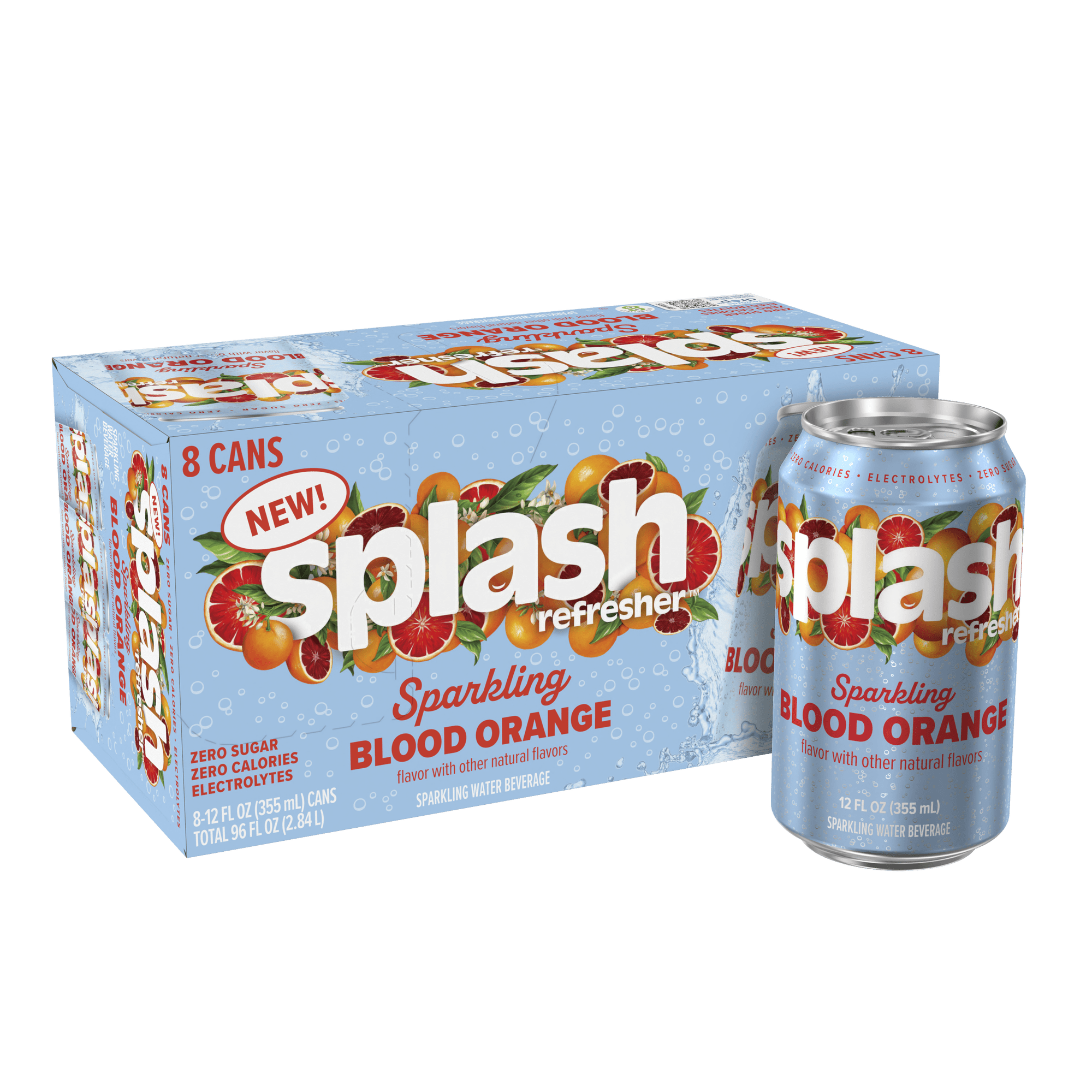 Splash Blast Sparkling Can, Blood Orange Flavor, 12 fl oz, 8-pack