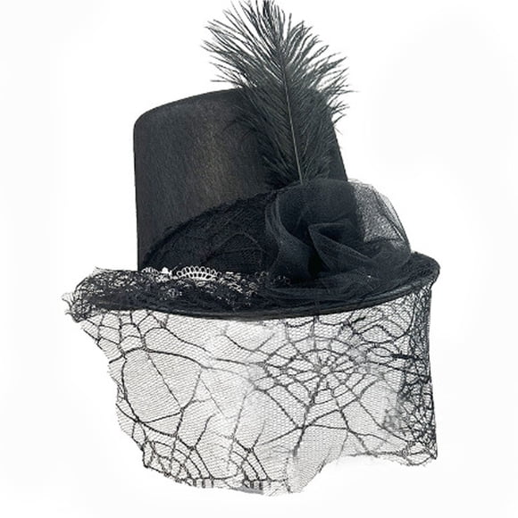Sombreros de mujer para Halloween, sombrero alto de encaje para festival, sombrero ancho de media malla para mujer, sombrero de tela no tejida