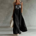 thumbnail image 2 of Kilaqueen Casual Maxi Dresses for Women, Cotton Linen Wide Strap Square Neck Loose Summer Sundress with Front Embroidered for Vacation Beach and Daily Wear, 2 of 6