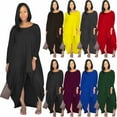 thumbnail image 3 of Loose Round Neck Long Sleeve Irregular Casual Dress S Size (Purple), 3 of 5