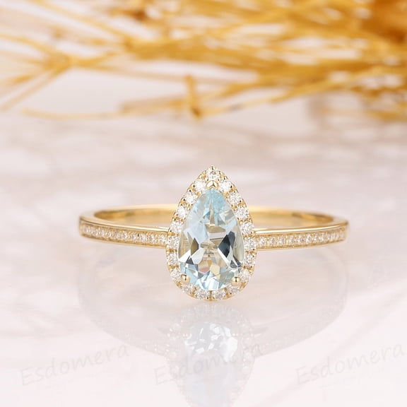 Aquamarine Ring, Natural Aquamarine Ring, Handmade Ring, Blue Aquamarine Ring, March Birthstone, Halo Ring, Solitaire Ring, Engagement Ring