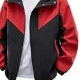 thumbnail image 3 of DPTALR George Men's Solid Color Patchwork Jacket,Long Sleeve Zipper Pockets,Red,Big and Tall Men XL, 3 of 4