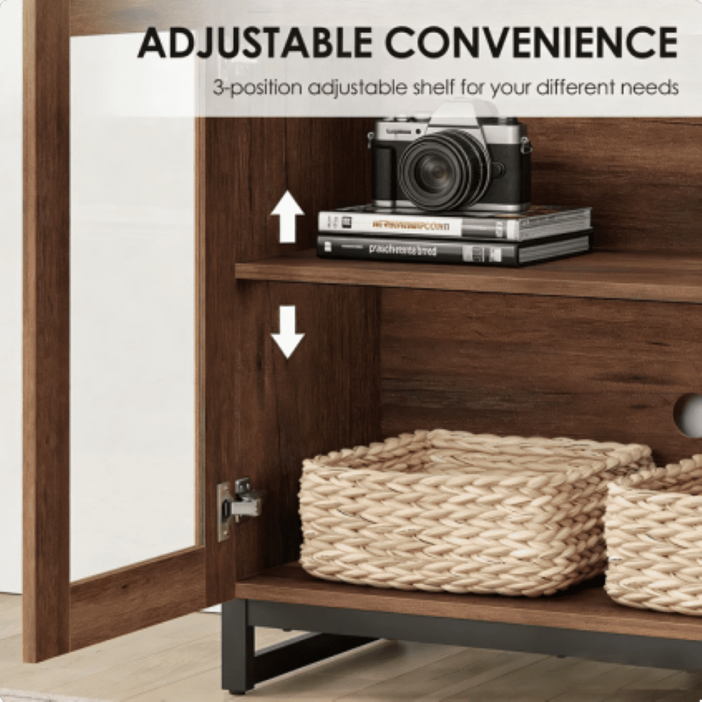 Modern TV Stand For Tvs Up To 120 Inches, 4 In 1 TV Console With Glass Doors And 2 Drawers, Media Console With Adjustable Shelf For Living Room,Brown